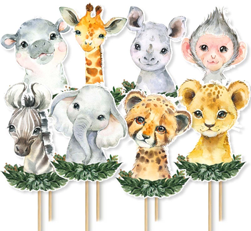 Buerhanerry 24Pcs Safari Centerpiece Sticks, Jungle Animals Baby Shower Party Decorations Table Toppers for Boys Kids, Safari Themed Party Supplies, Wild One Birthday Party Decorations - Image 1